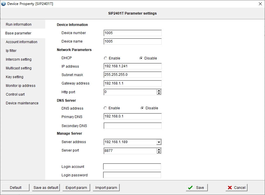  Base Parameter